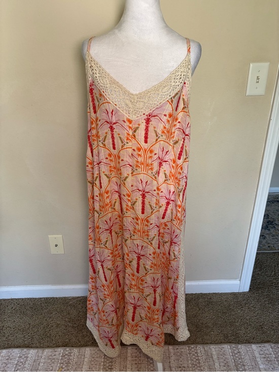 Haute Hippie Dresses & Skirts - Haute Hippie Style Women’s Bohemian Pink/Orange Palm Print Maxi Slip Dress